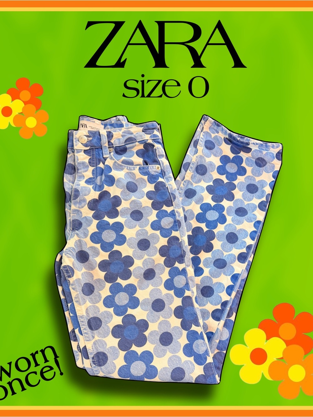 !! worn once !! ZARA wide leg hippy flower JEANS size 0